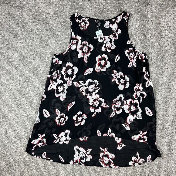 Torrid Tank Top Womens 2X Black White Red Floral Hi Lo Chiffon Sleeveless Sheer - Picture 1 of 10